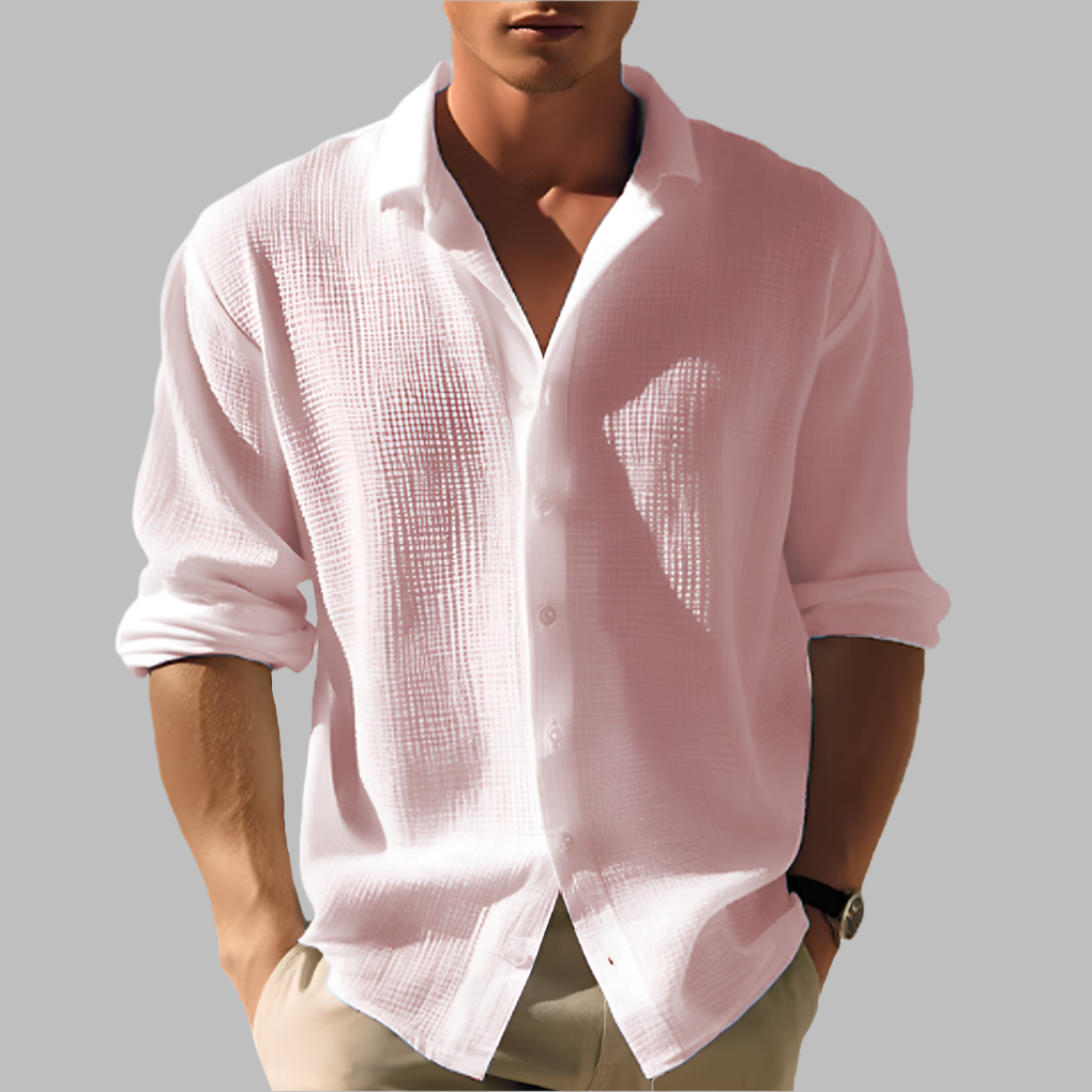 Camisa de lino de algodón liviana y lisa para hombres
