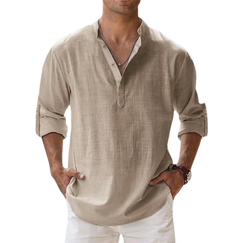 Camisa de lino de manga larga para hombres