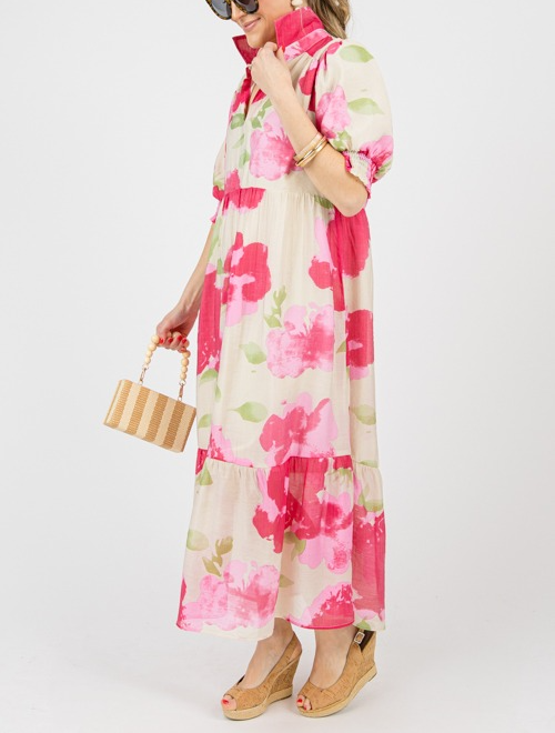 Elegancia Floral – Vestido Midi con Estampado Abstracto de Flores