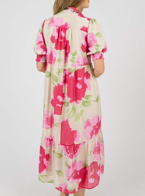 Elegancia Floral – Vestido Midi con Estampado Abstracto de Flores