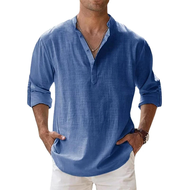 Camisa de lino de manga larga para hombres