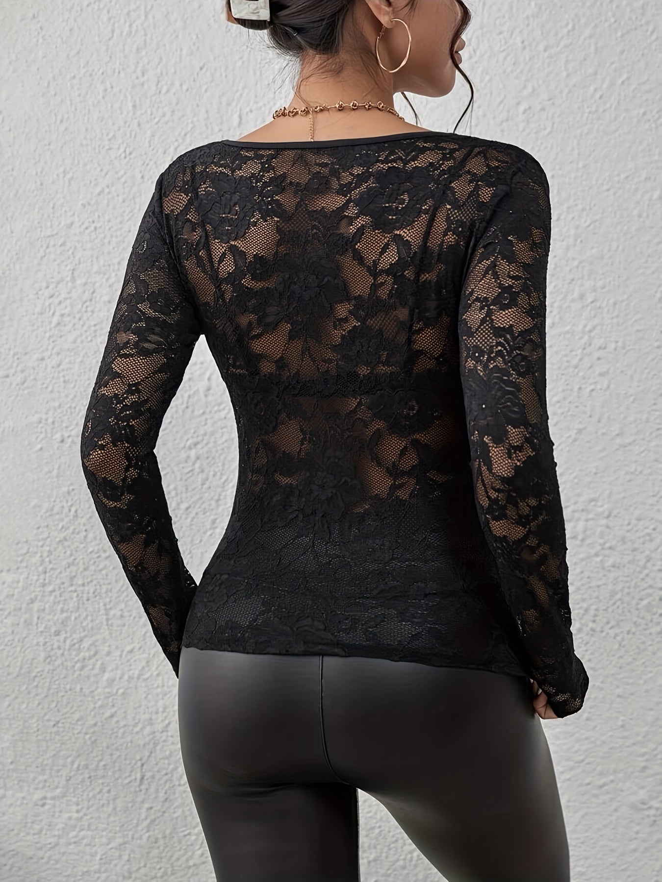 Top de Encaje con Superposición Transparente para Mujer | Ideal para el Día a Día y Ocasiones