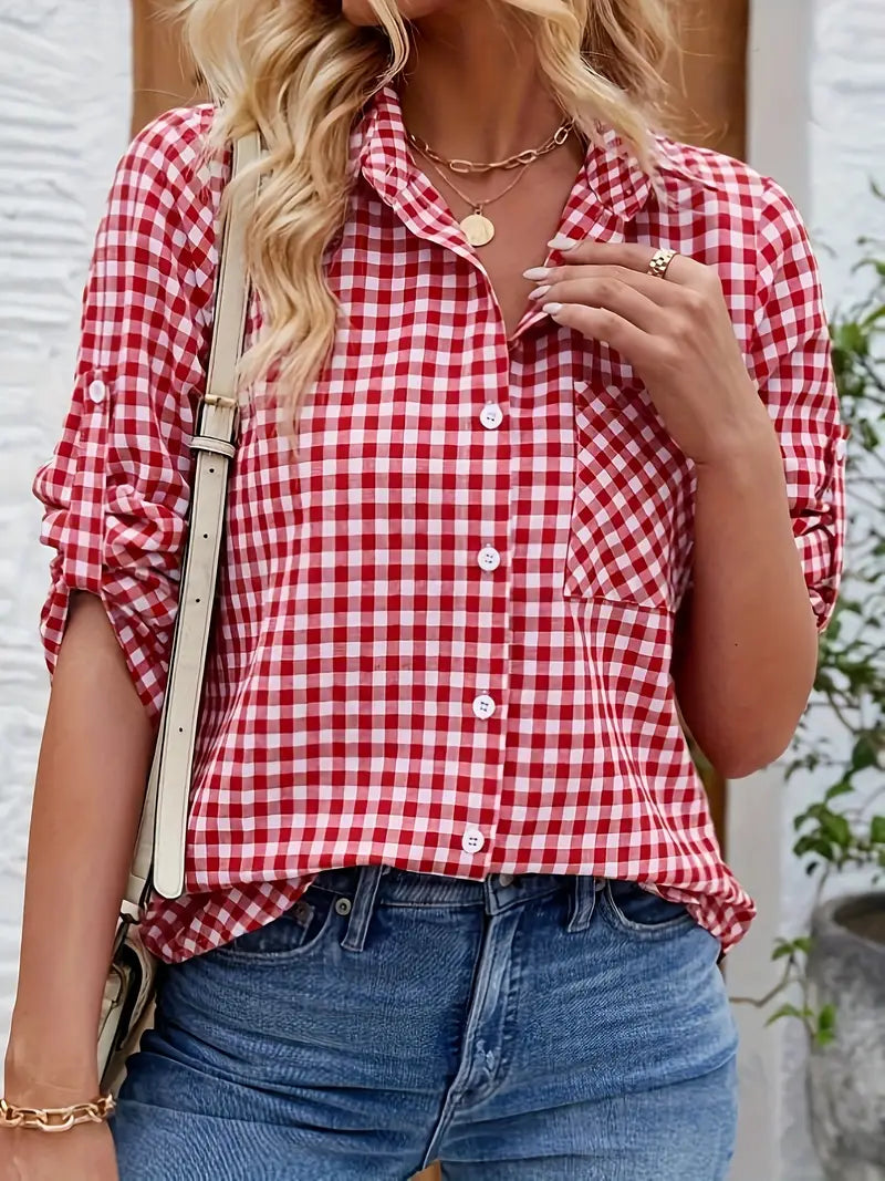 Blusa a Cuadros con Cierre de Botones para Mujer | Ideal para el Verano