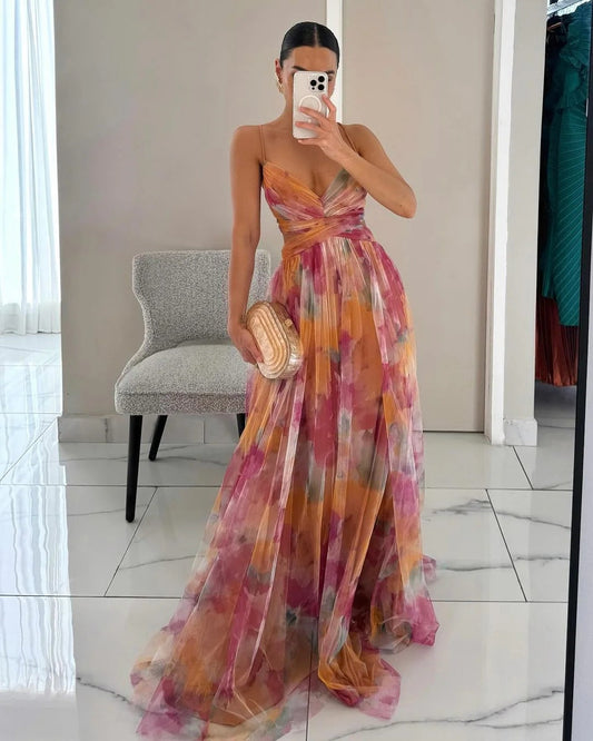 Ropa Larga Mujer | Diseño Floral Elegante | Tirantes Finos | Tejido Fluido