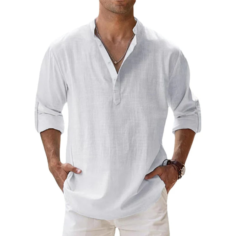 Camisa de lino de manga larga para hombres