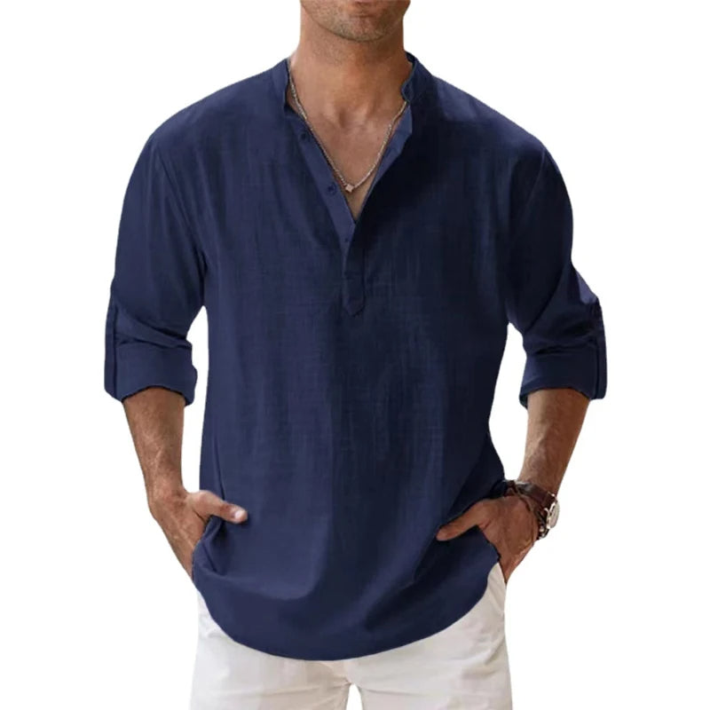 Camisa de lino de manga larga para hombres