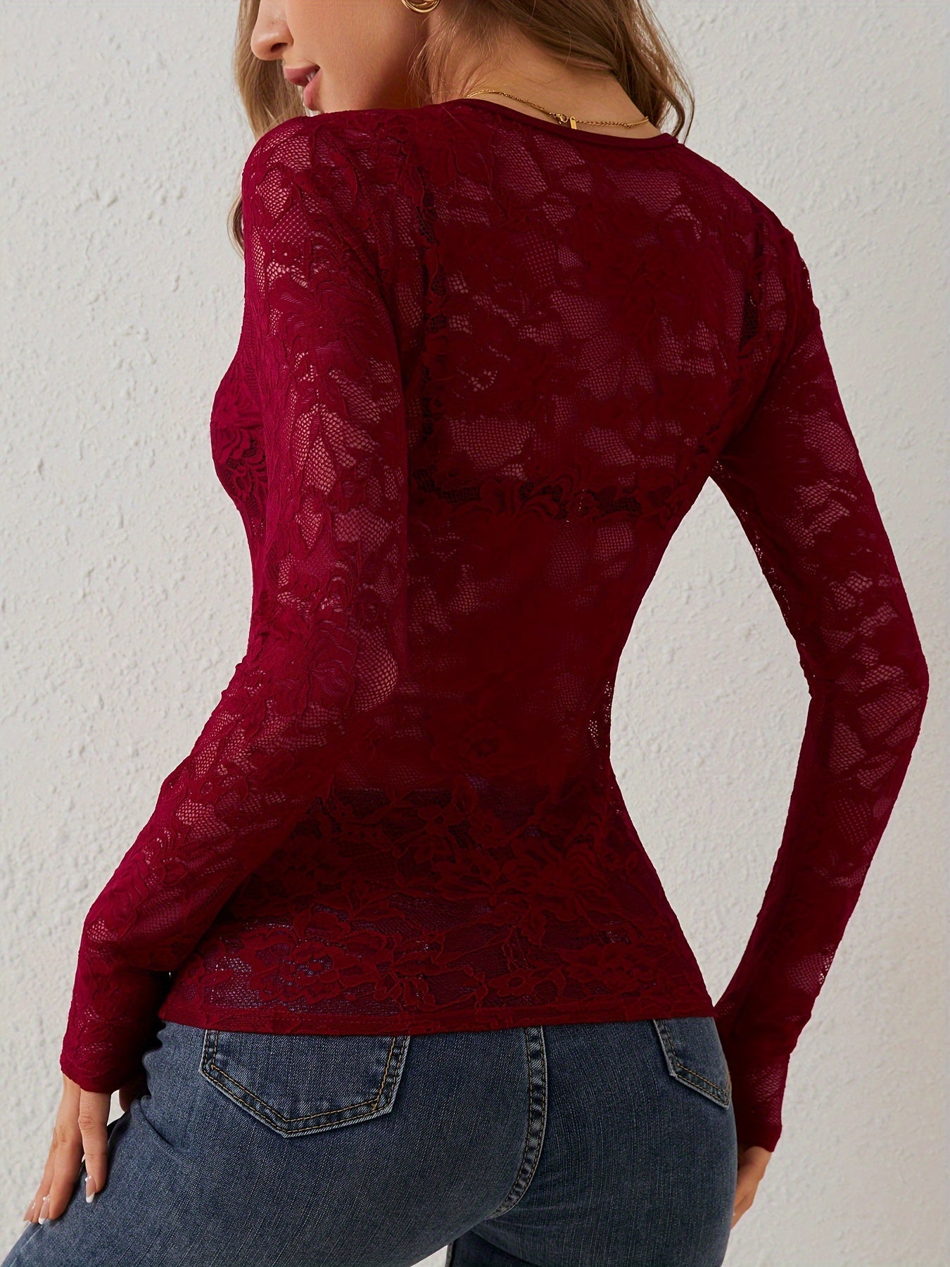 Top de Encaje con Superposición Transparente para Mujer | Ideal para el Día a Día y Ocasiones