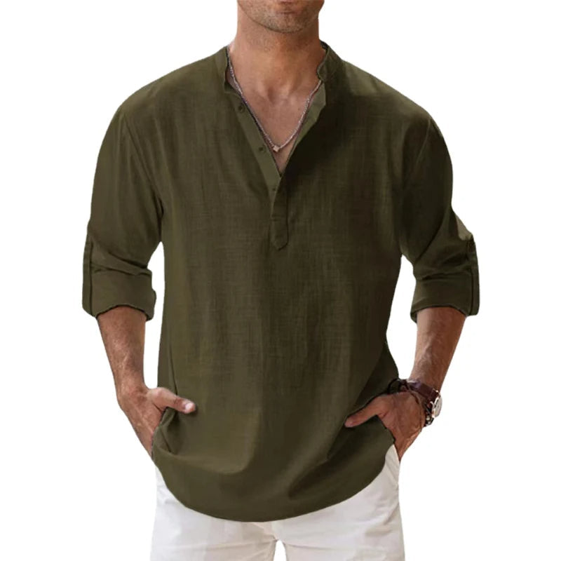 Camisa de lino de manga larga para hombres