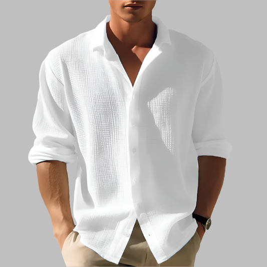 Camisa de lino de algodón liviana y lisa para hombres