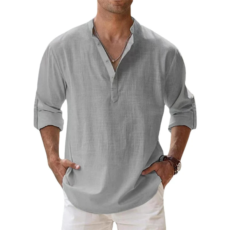 Camisa de lino de manga larga para hombres