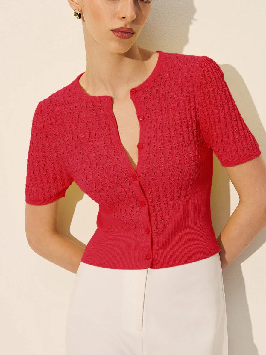 Top de Punto con Botones y Puntos Abiertos para Mujer | Ideal para Atuendos de Temporada o Diarios