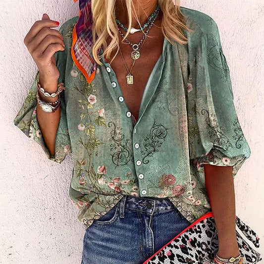 Blusa de Manga Corta con Estampado y Cierre de Botones para Mujer | Ideal para la Temporada Estival