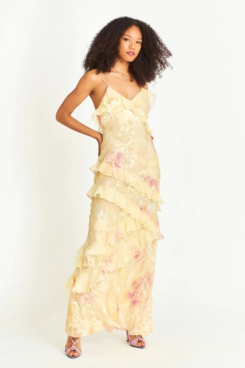 Robe Larga Mujer | Volantes Fluidos & Espalda Descubierta | Elegancia Ceremonial