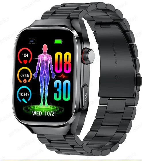 Reloj inteligente de salud avanzado con ECG, medición de glucosa, pantalla AMOLED de 2,04 pulgadas – Pulsera de fitness impermeable