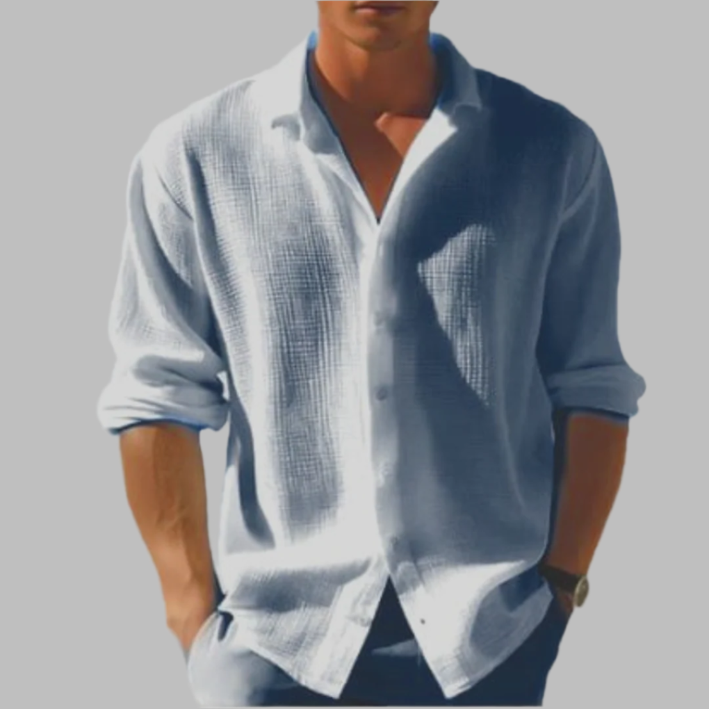 Camisa de lino de algodón liviana y lisa para hombres