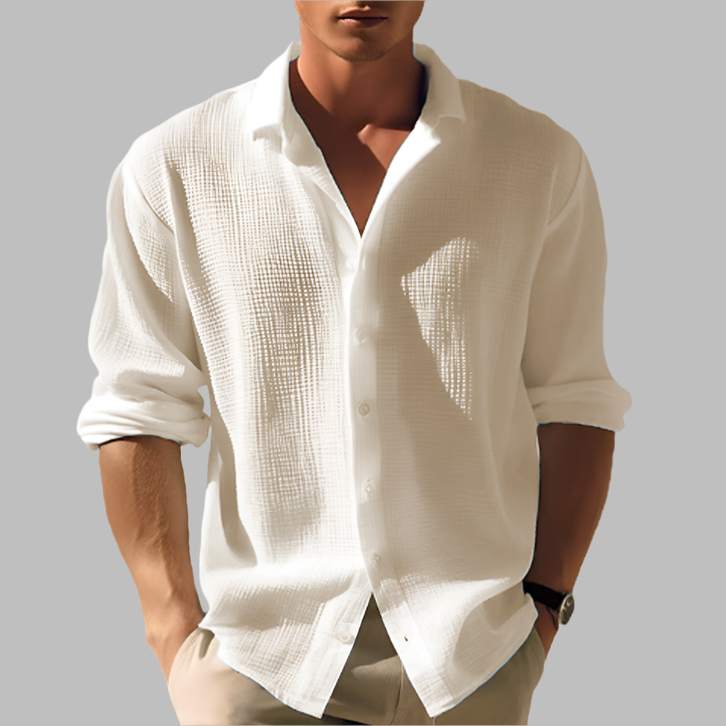 Camisa de lino de algodón liviana y lisa para hombres