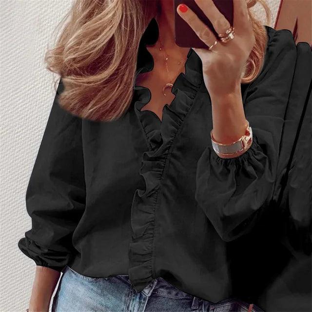 Blusa con Volantes y Mangas Largas para Mujer | Ideal para Ocasiones Informales o Elegantes