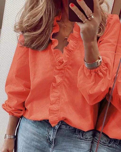 Blusa con Volantes y Mangas Largas para Mujer | Ideal para Ocasiones Informales o Elegantes