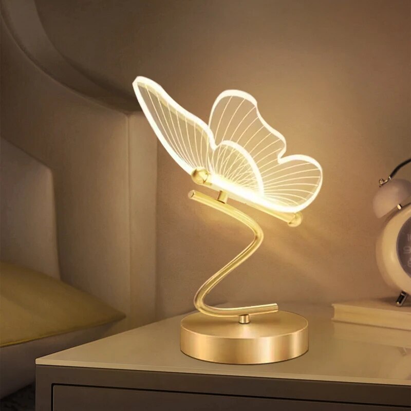 Lámpara de Escritorio LED | Diseño Mariposa Acrílico | Luz Decorativa Ajustable