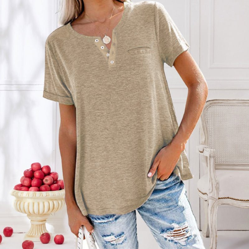 Camiseta de Manga Corta con Bolsillo y Cuello Redondo para Mujer | Ideal para Uso Diario