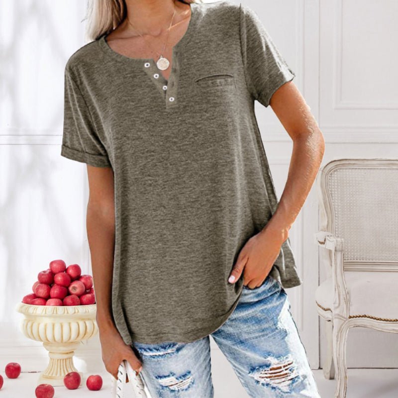 Camiseta de Manga Corta con Bolsillo y Cuello Redondo para Mujer | Ideal para Uso Diario