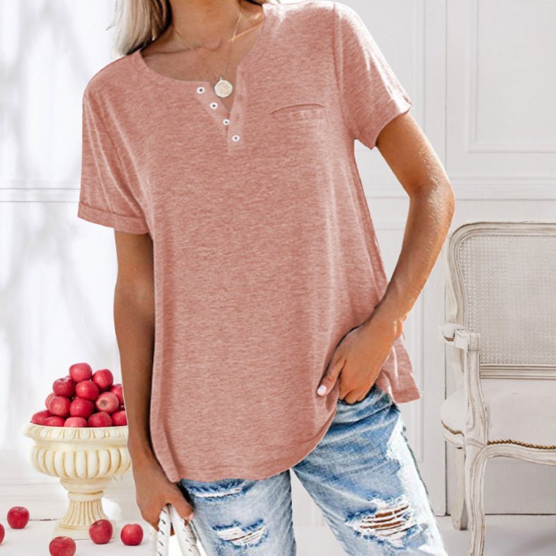 Camiseta de Manga Corta con Bolsillo y Cuello Redondo para Mujer | Ideal para Uso Diario
