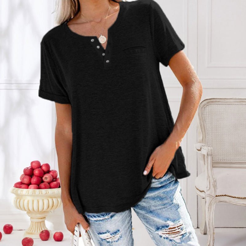 Camiseta de Manga Corta con Bolsillo y Cuello Redondo para Mujer | Ideal para Uso Diario