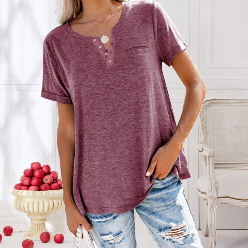 Camiseta de Manga Corta con Bolsillo y Cuello Redondo para Mujer | Ideal para Uso Diario
