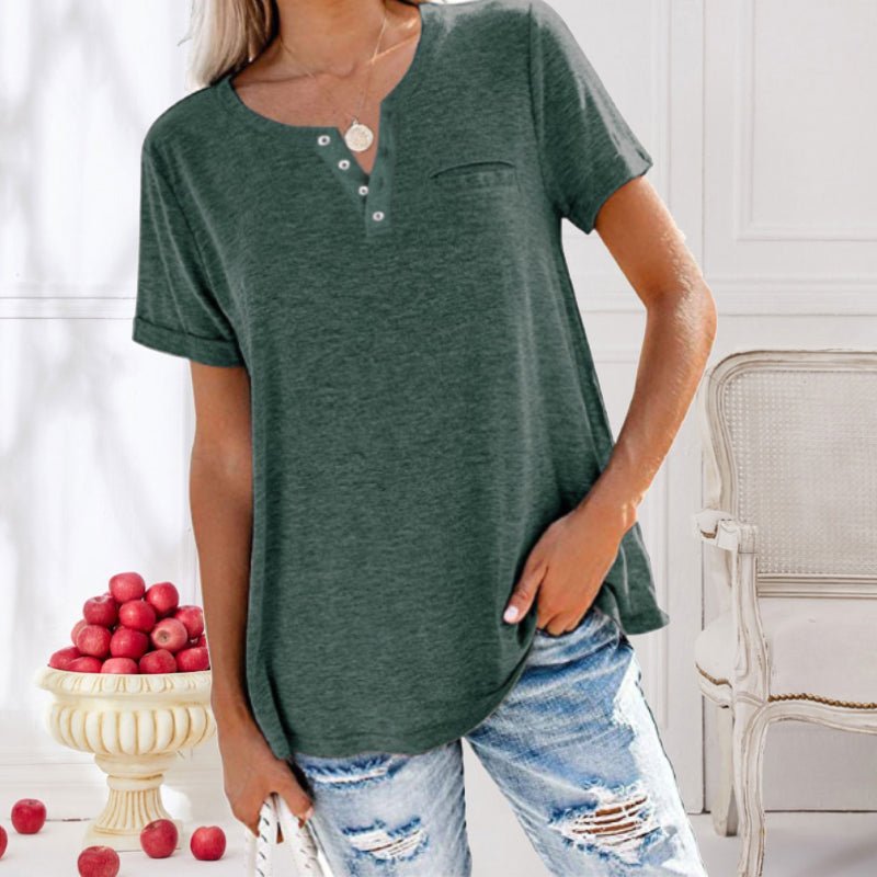 Camiseta de Manga Corta con Bolsillo y Cuello Redondo para Mujer | Ideal para Uso Diario