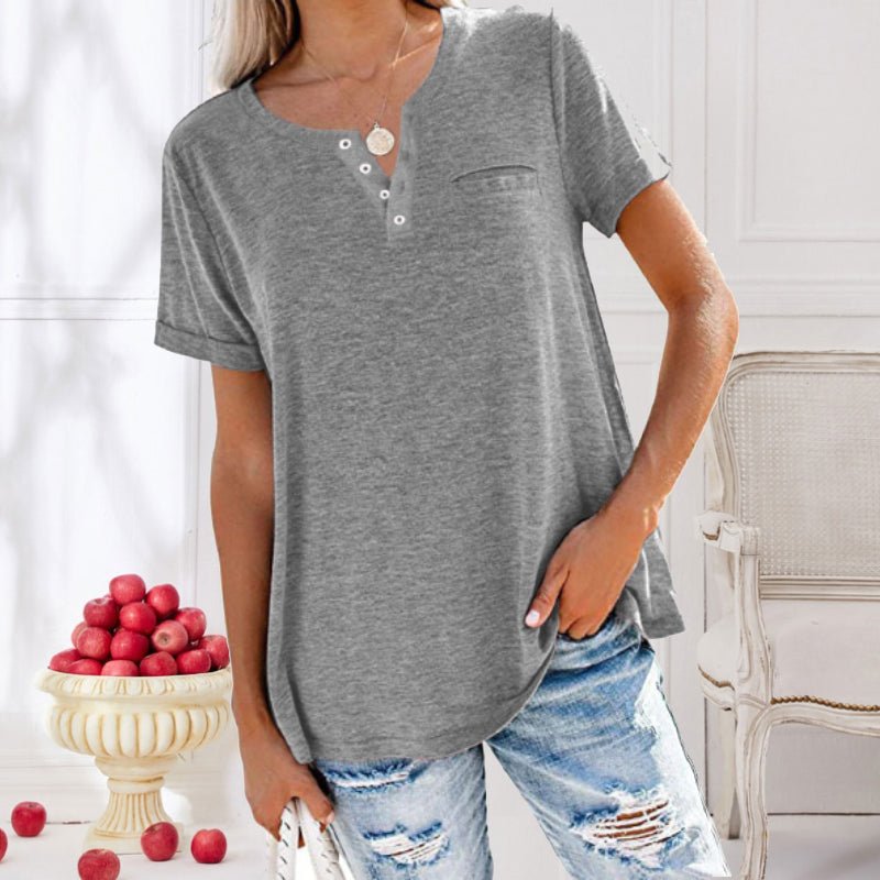 Camiseta de Manga Corta con Bolsillo y Cuello Redondo para Mujer | Ideal para Uso Diario