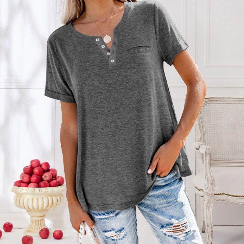 Camiseta de Manga Corta con Bolsillo y Cuello Redondo para Mujer | Ideal para Uso Diario