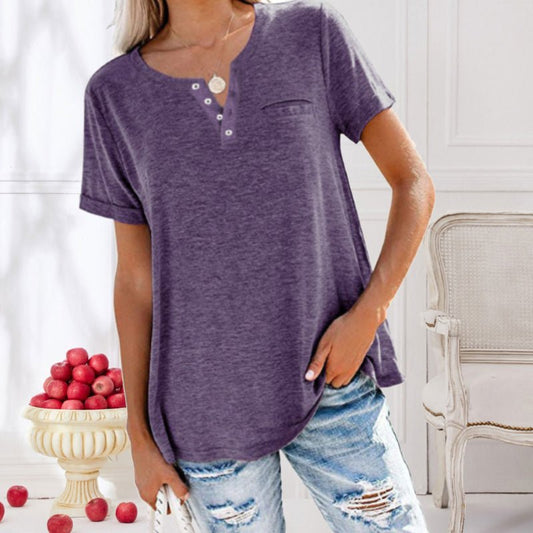 Camiseta de Manga Corta con Bolsillo y Cuello Redondo para Mujer | Ideal para Uso Diario