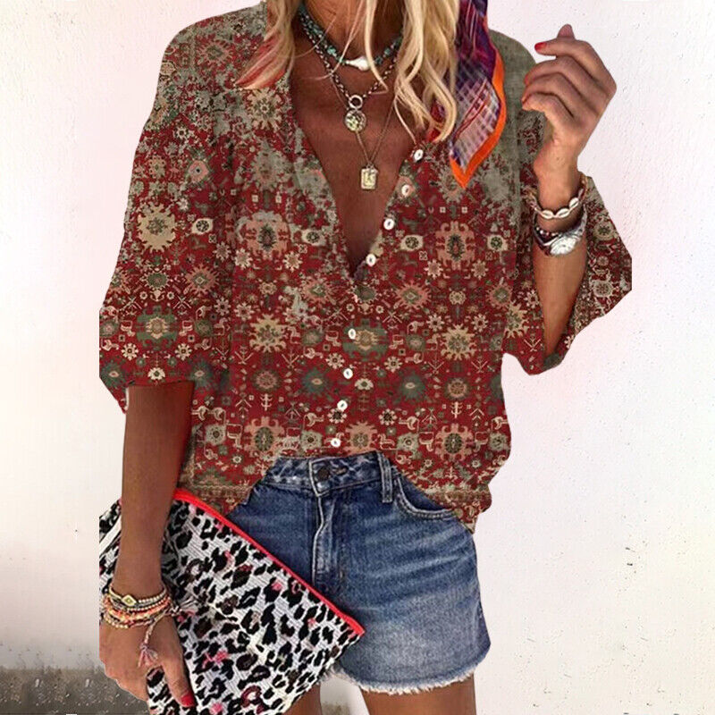 Blusa de Manga Corta con Estampado y Cierre de Botones para Mujer | Ideal para la Temporada Estival