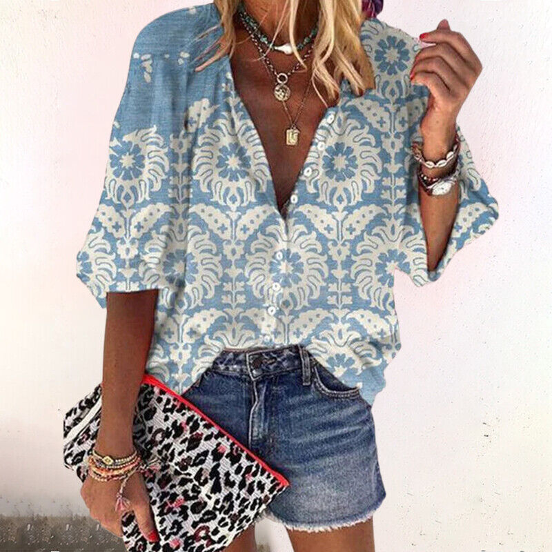 Blusa de Manga Corta con Estampado y Cierre de Botones para Mujer | Ideal para la Temporada Estival
