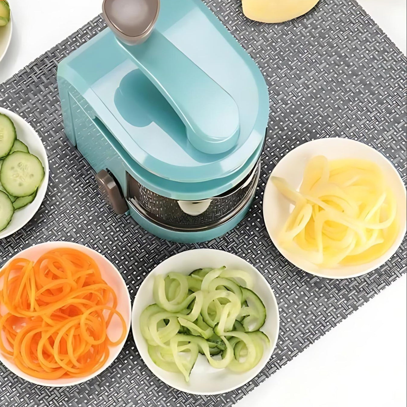 Espiralizador de Verduras Vertical 4 en 1 | Cortador Manual con Cuchillas de Acero Inoxidable | Vega™