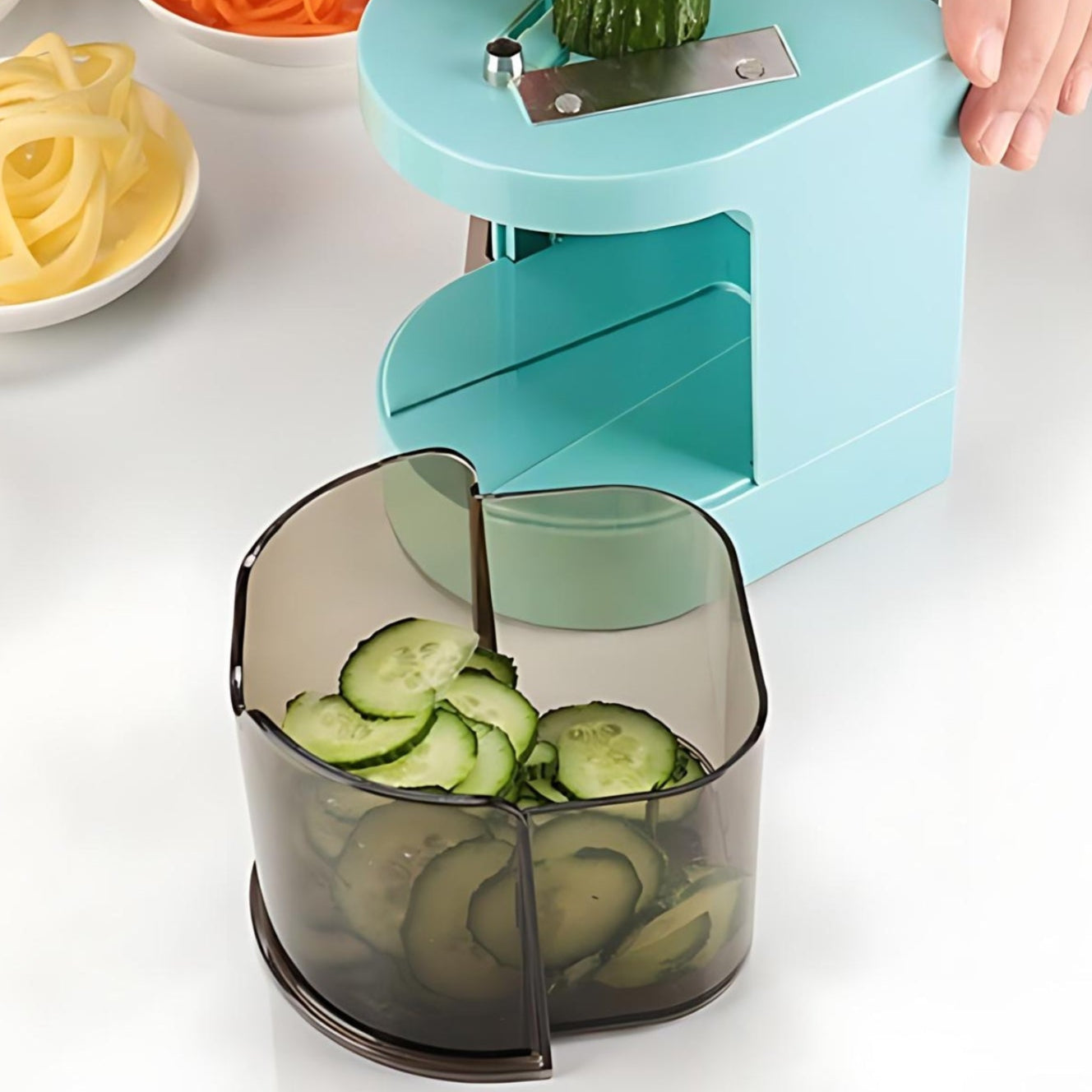 Espiralizador de Verduras Vertical 4 en 1 | Cortador Manual con Cuchillas de Acero Inoxidable | Vega™