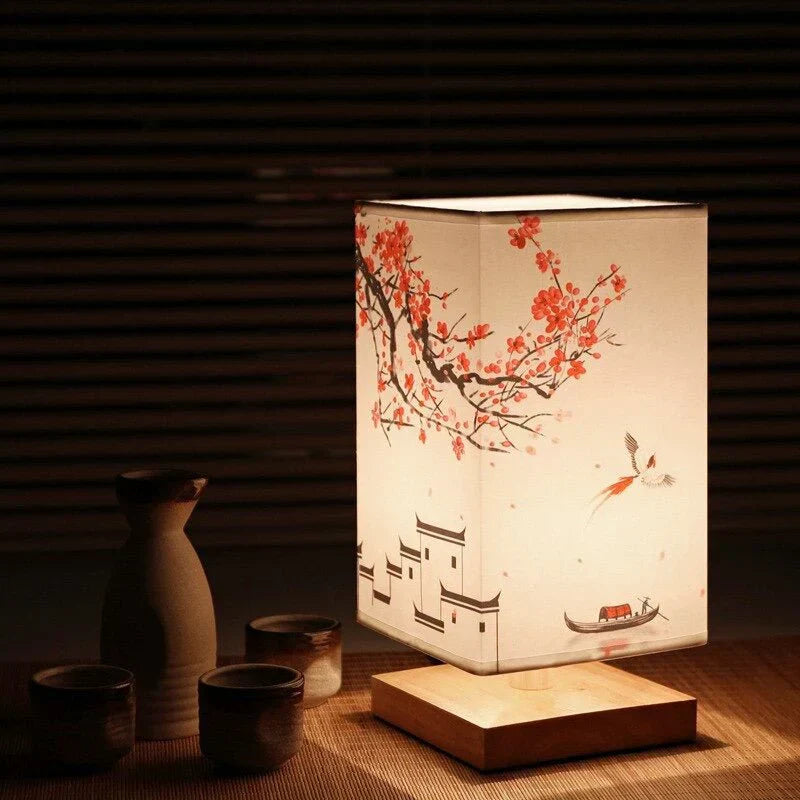 Lámpara de Mesa Japandi | Luz Cálida Suave | Diseño Minimalista de Bambú y Tela