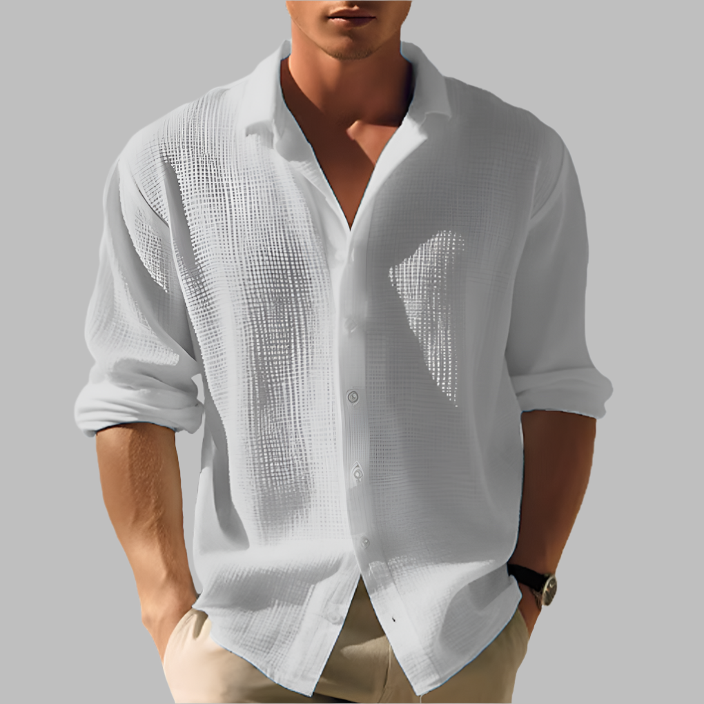Camisa de lino de algodón liviana y lisa para hombres