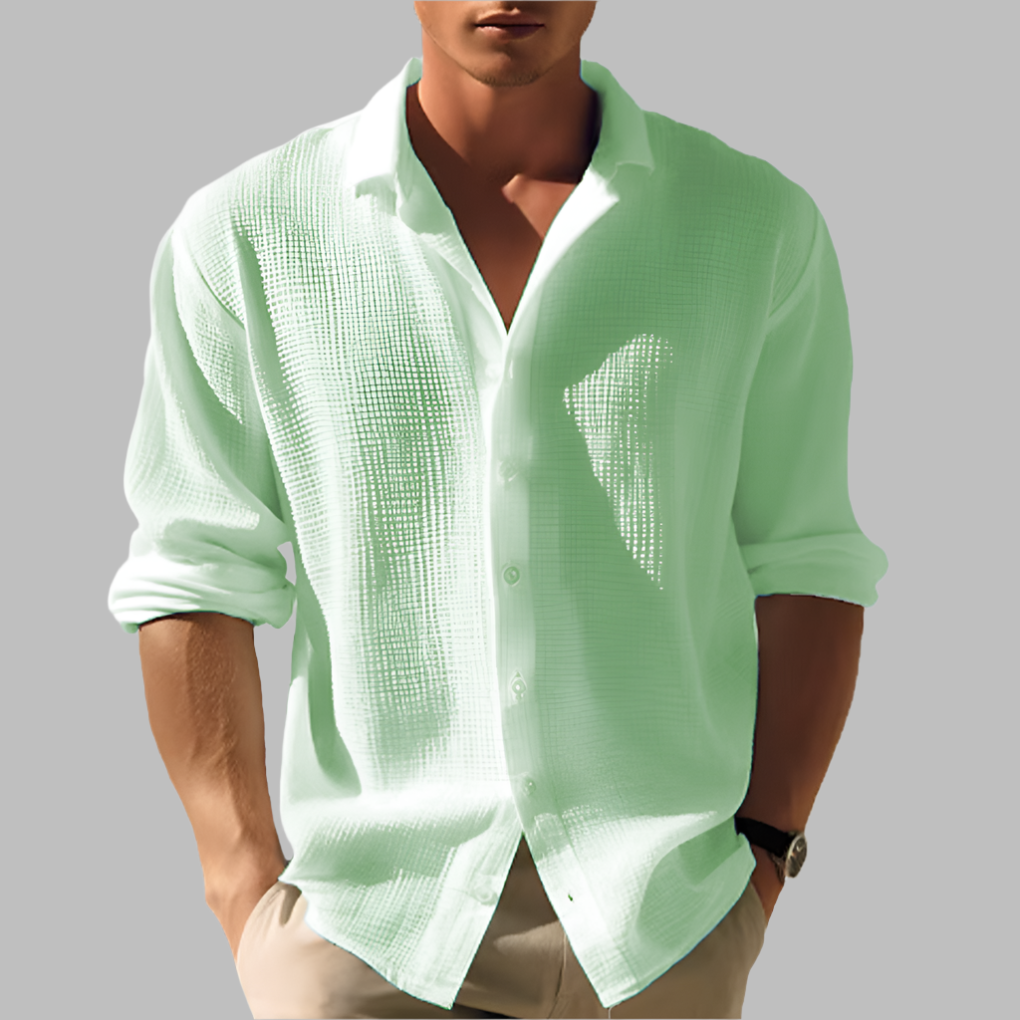 Camisa de lino de algodón liviana y lisa para hombres