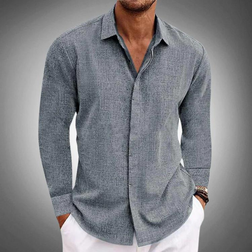 Elias – Camisa de Algodón-Lino con Mangas Largas