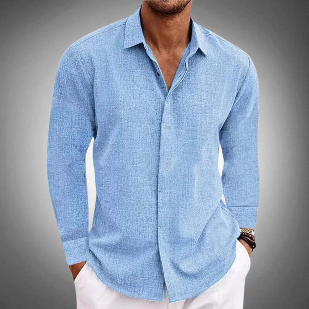 Elias – Camisa de Algodón-Lino con Mangas Largas