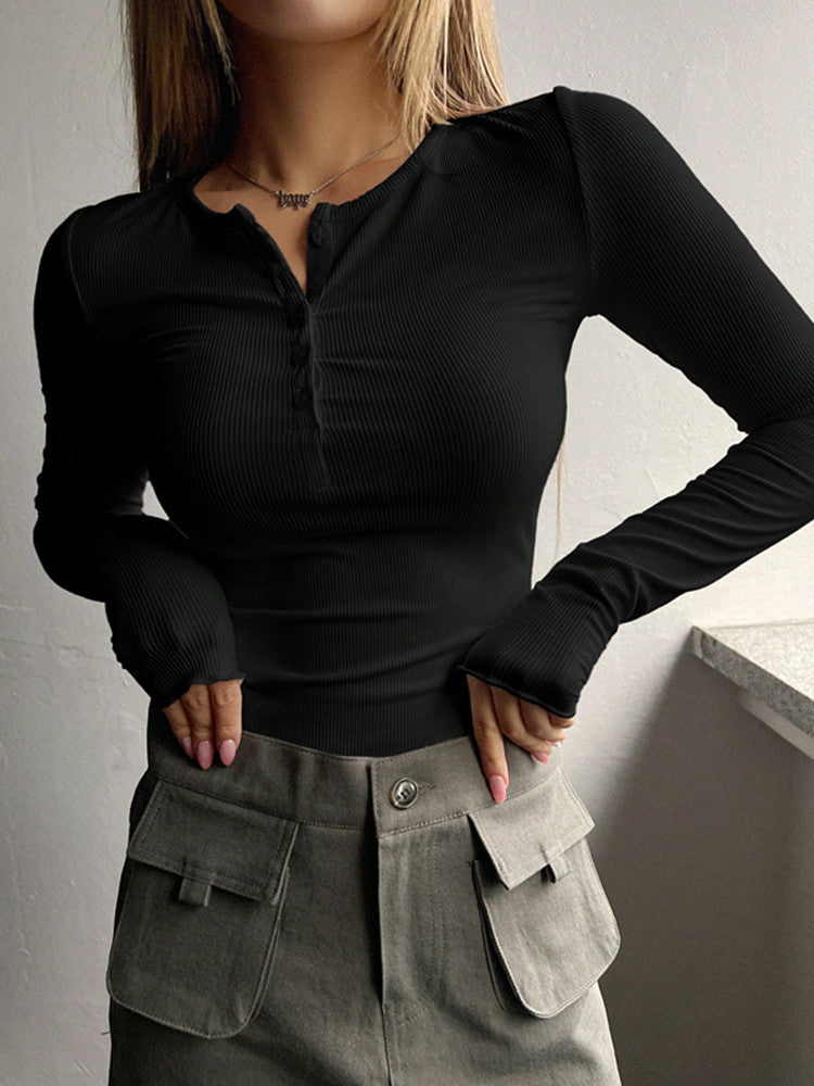 Camiseta de Manga Larga de Canalé con Corte Elástico para Mujer | Ideal para Capas y Uso Diario