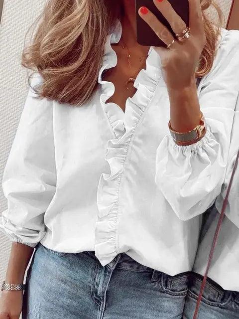 Blusa con Volantes y Mangas Largas para Mujer | Ideal para Ocasiones Informales o Elegantes