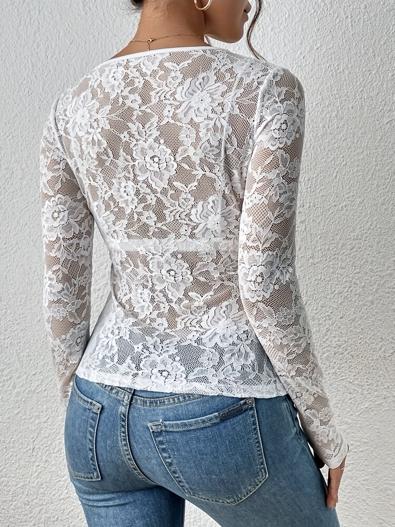 Top de Encaje con Superposición Transparente para Mujer | Ideal para el Día a Día y Ocasiones